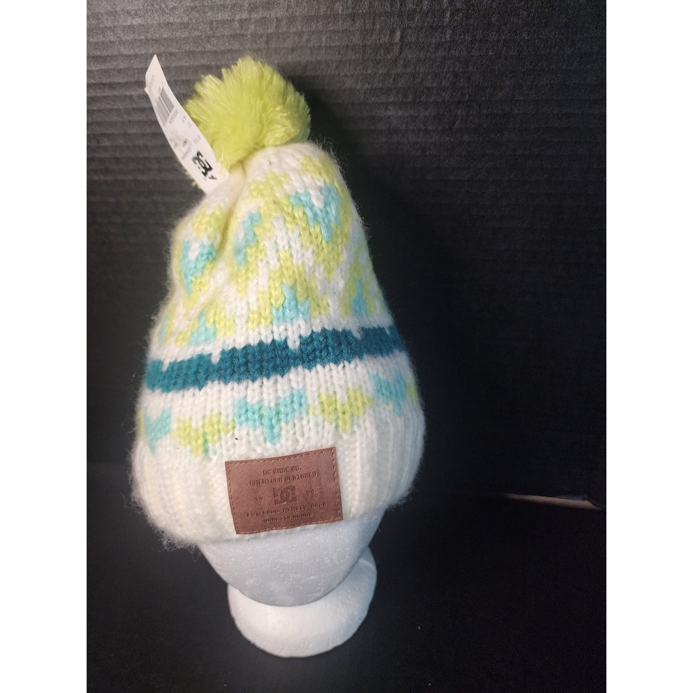 DC Shoe Co Camden Beanie Mens White Green Teal Knit Fleece Lined Hat EDJHA03004